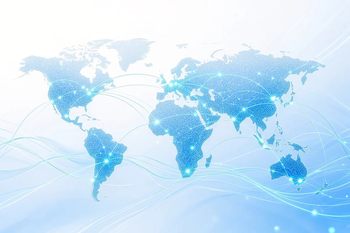 Carte du monde bleue lumineuse avec des lignes de réseau